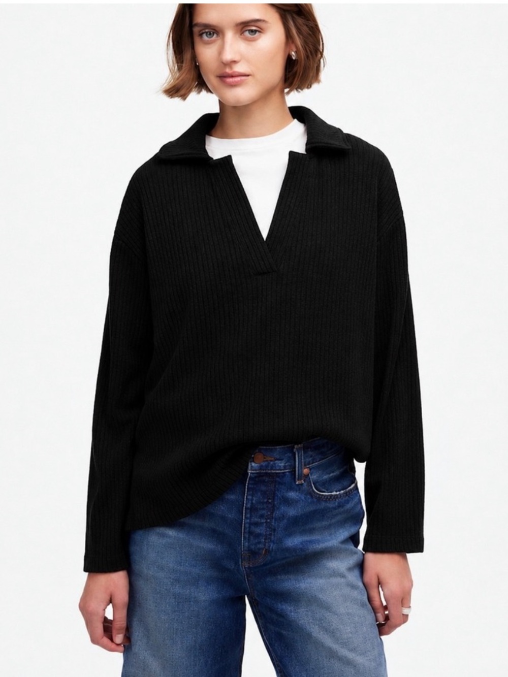 Madewell Ribbed Collar Knit Top Size Small